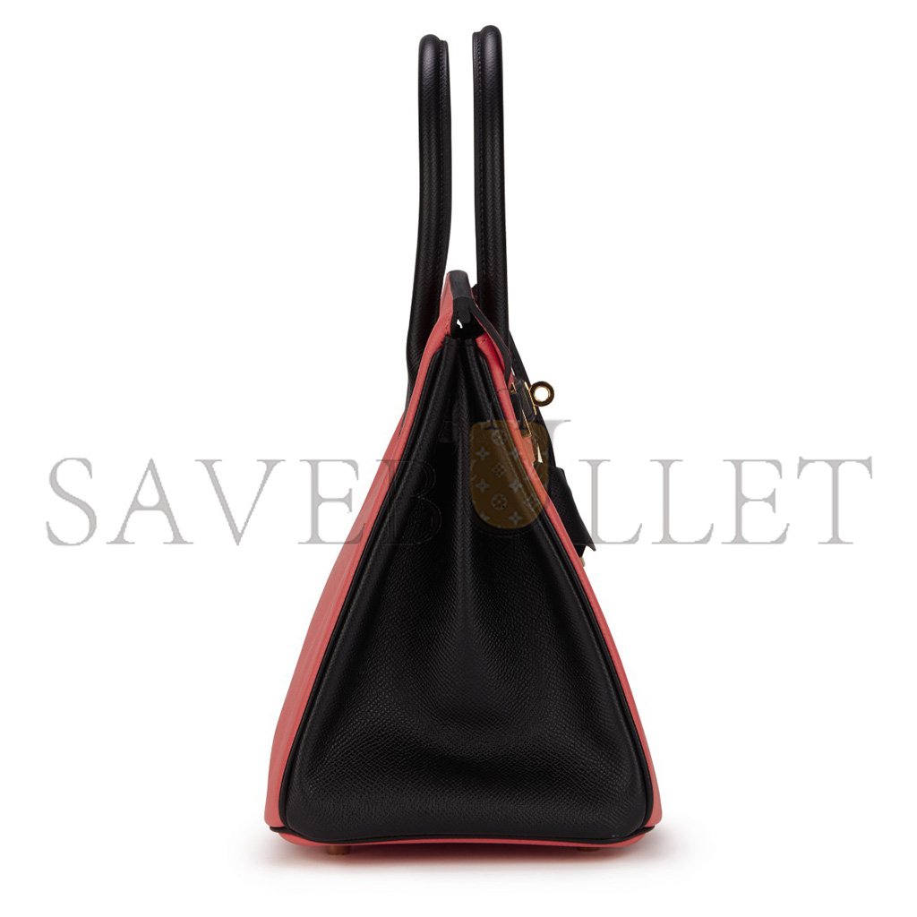 HERMÈS MASTER BIRKIN 25 CHEVRE LEATHER MILKSHAKE PINK AND BLACK GOLD BUCKLE BAG H028361CC69 (25*20*13cm)